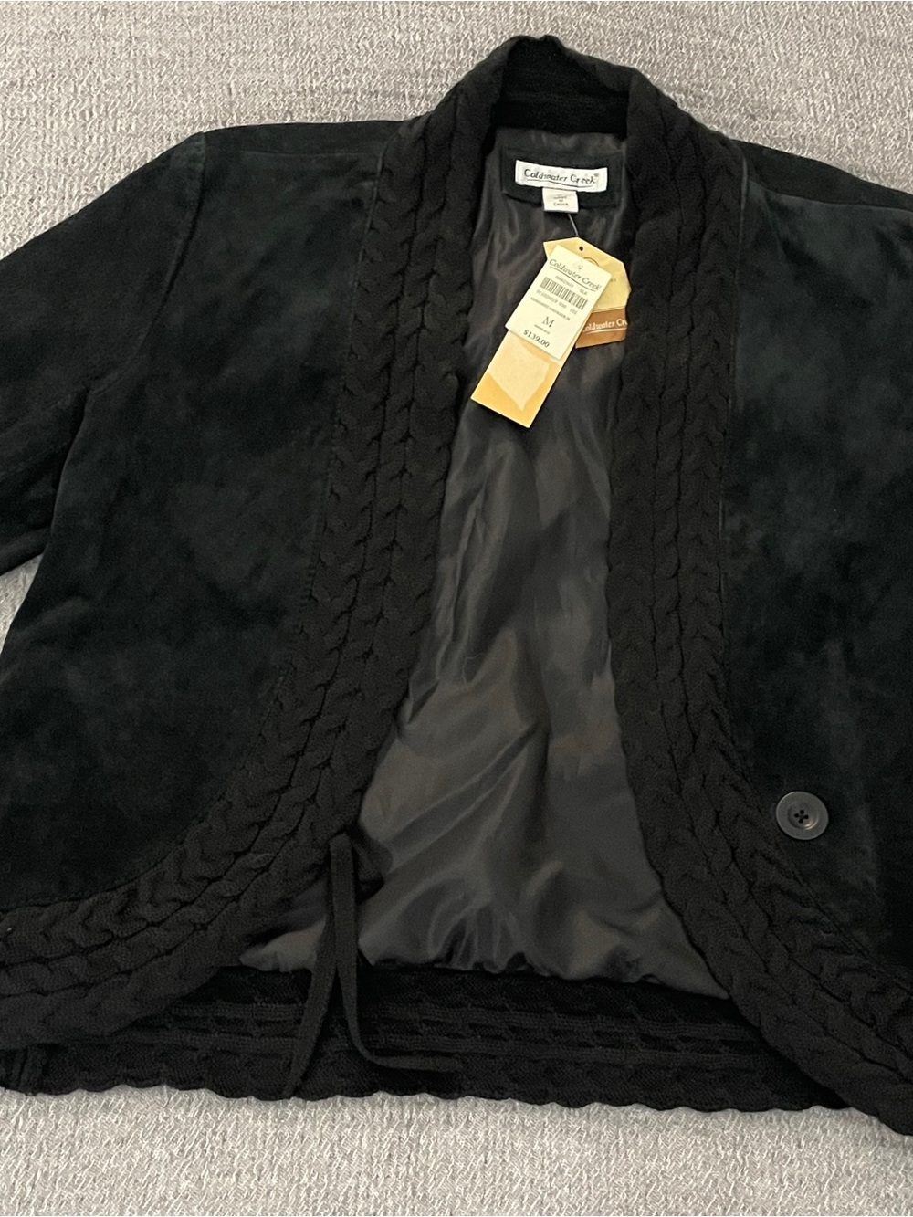 NWT Coldwater Creek Suede Leather Braided Knit -Trim Jacket